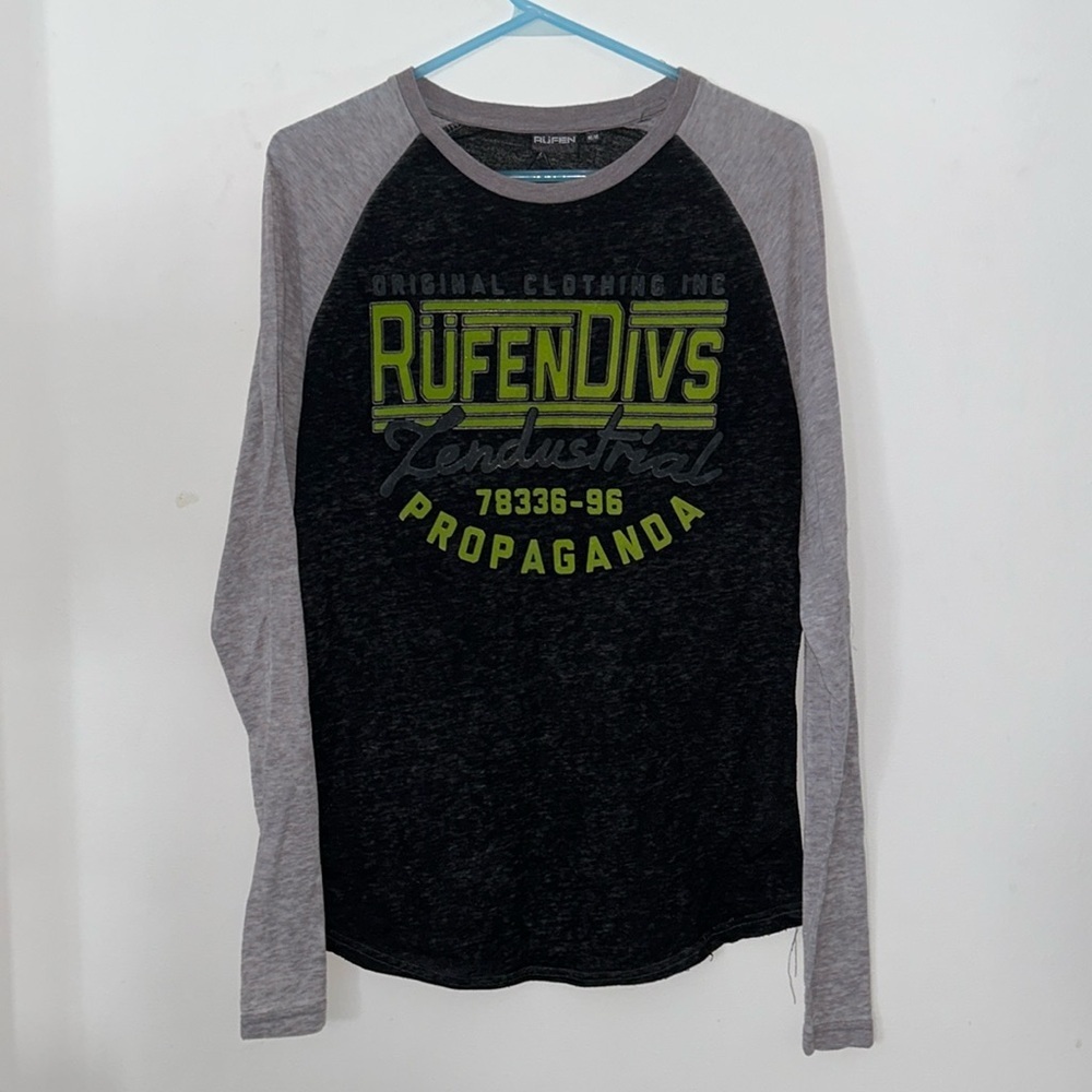 Black grey Long Sleeve Rufen Propaganda Clothing TShirt Men's Size Medium
